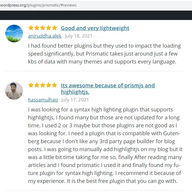 Prismatic Plugin Reviews on wordpress.org