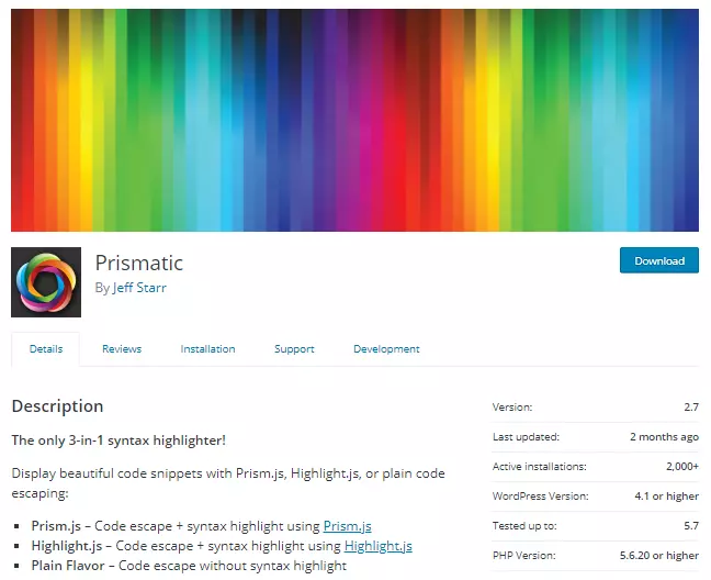 prismatic syantax highlighter for wordpress
