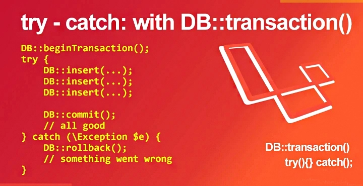 How to use try-catch with DB::transaction in Laravel