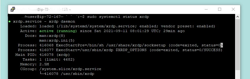 verify the xrdp service status by using this command