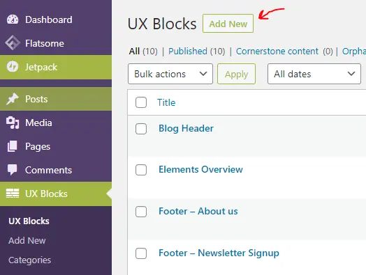 create a new ux-block for creating a sticky menu in flatsome theme.
