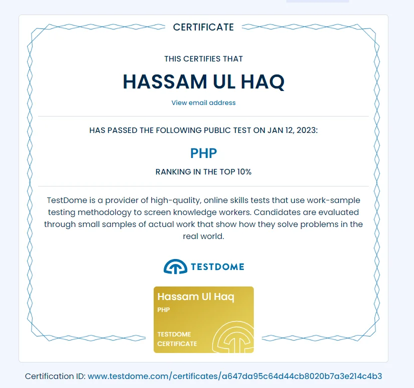 testdome-php-certificate