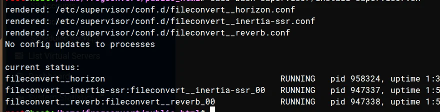 Deploying Laravel with Inertia SSR, Bun, Horizon, Reverb, Supervisor, and Correct File Permissions 3 laravel supervisor install shell