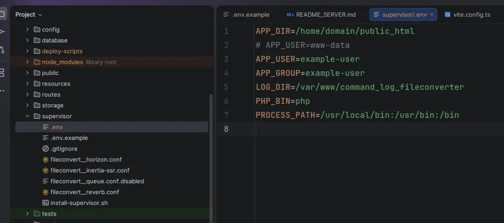 Deploying Laravel with Inertia SSR, Bun, Horizon, Reverb, Supervisor, and Correct File Permissions 5 supervisor and env